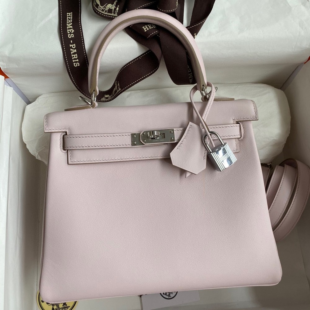 Hermes Kelly Retourne 25 Handmade Bag In Mauve Pale Swift Calfskin LDBS242637