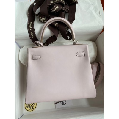 Hermes Kelly Retourne 25 Handmade Bag In Mauve Pale Swift Calfskin LDBS242637