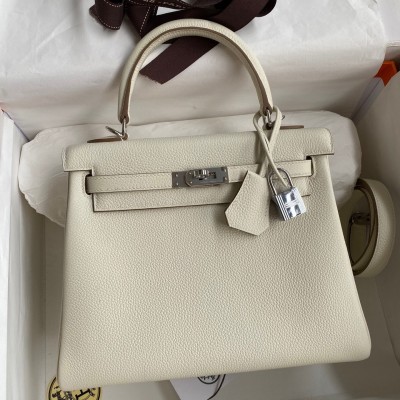 Hermes Kelly Retourne 25 Handmade Bag In Mushroom Clemence Leather LDBS242638