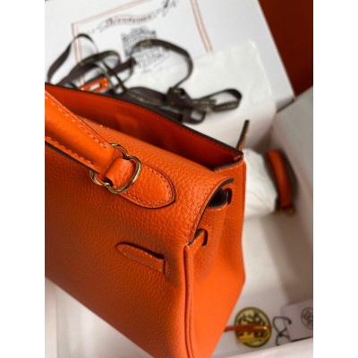 Hermes Kelly Retourne 25 Handmade Bag In Orange Clemence Leather LDBS242639