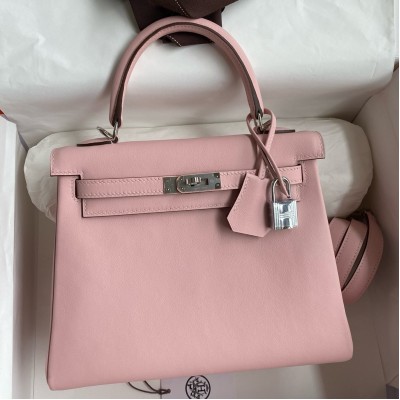 Hermes Kelly Retourne 25 Handmade Bag In Rose Sakura Swift Calfskin LDBS242643