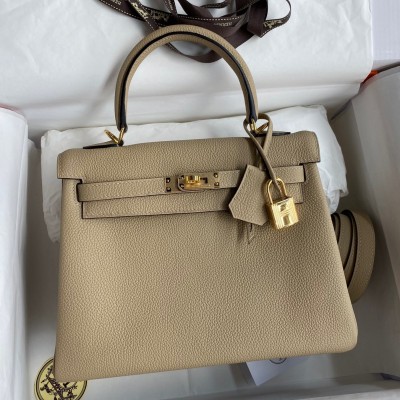 Hermes Kelly Retourne 25 Handmade Bag In Trench Clemence Leather LDBS242645