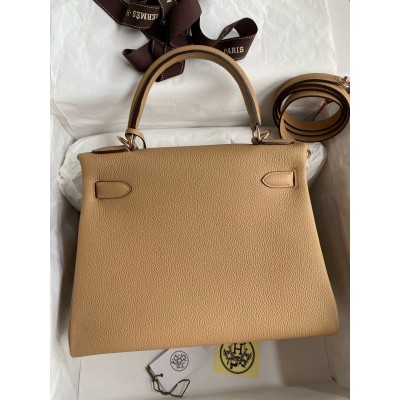 Hermes Kelly Retourne 28 Handmade Bag In Chai Clemence Leather LDBS242648