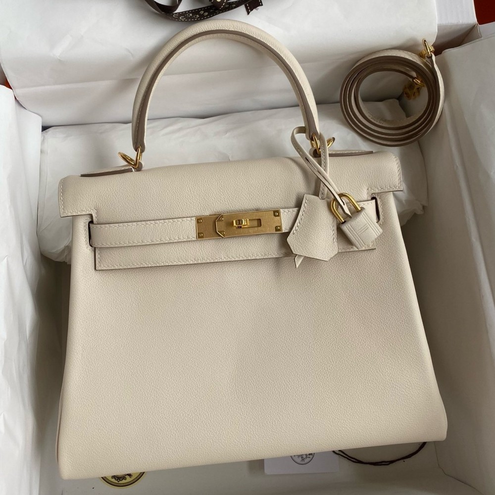 Hermes Kelly Retourne 28 Handmade Bag in Craie Evercolor Calfskin LDBS242649