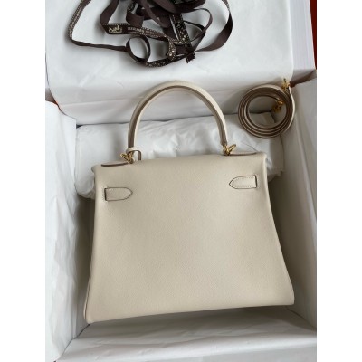 Hermes Kelly Retourne 28 Handmade Bag in Craie Evercolor Calfskin LDBS242649