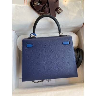 Hermes Kelly Sellier 25 Bicolor Bag in Blue Saphir and Blue France Epsom Calfskin LDBS242655