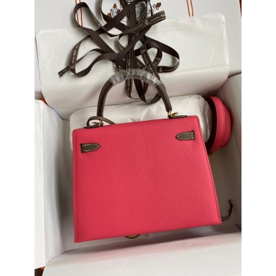 Hermes Kelly Sellier 25 Bicolor Bag in Rose Extremea nd Taupe Epsom Calfskin LDBS242664