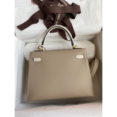 Hermes Kelly Sellier 25 Bicolor Bag in Trench and Craie Epsom Calfskin LDBS242667