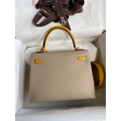 Hermes Kelly Sellier 25 Bicolor Bag in Trench and Yellow Epsom Calfskin LDBS242670