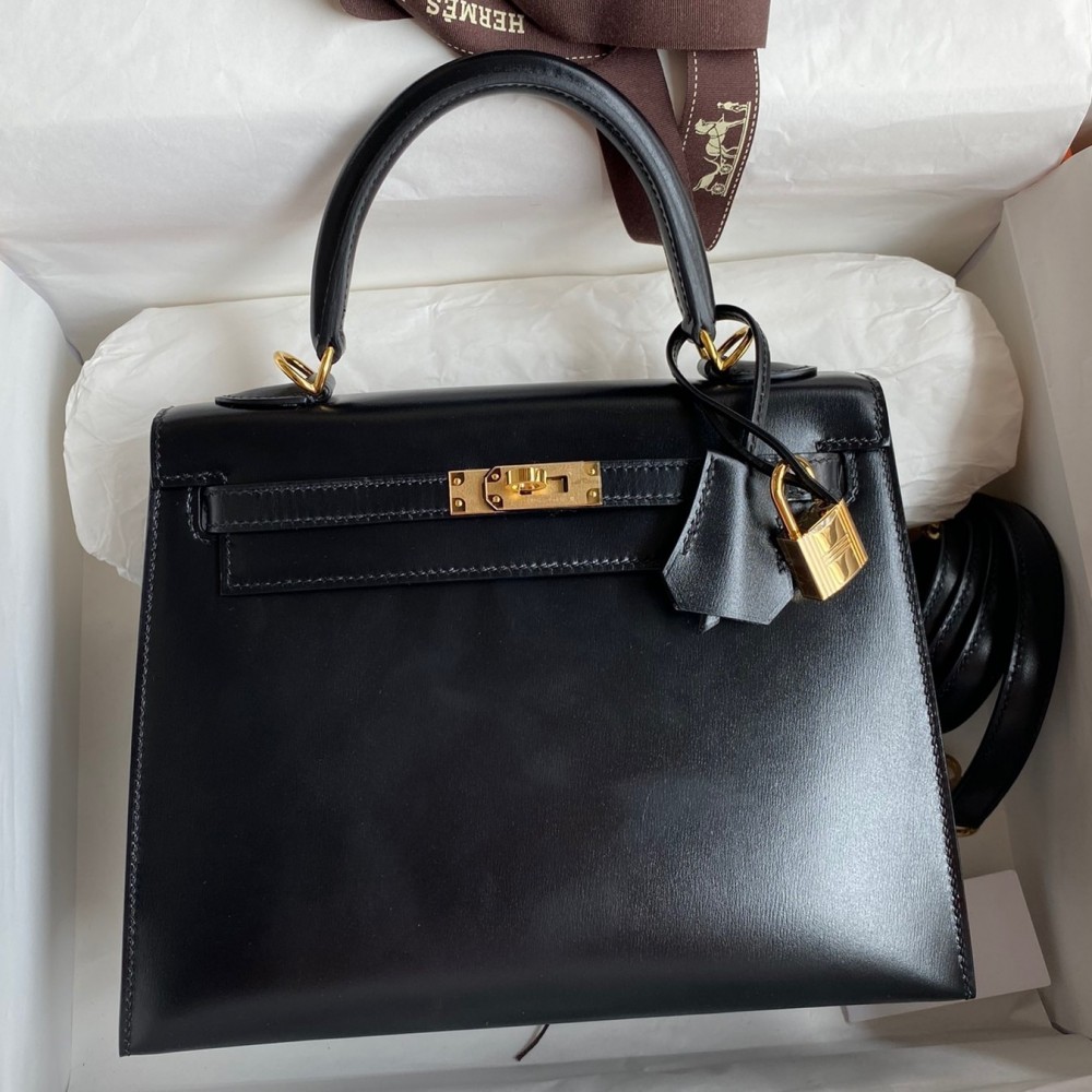 Hermes Kelly Sellier 25 Handmade Bag In Black Box Calfskin LDBS242673