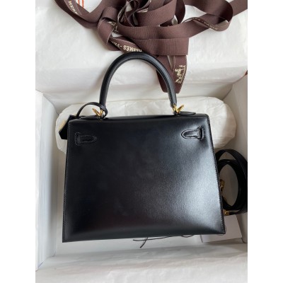 Hermes Kelly Sellier 25 Handmade Bag In Black Box Calfskin LDBS242673