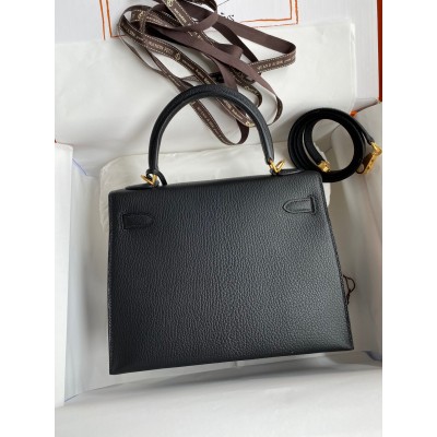 Hermes Kelly Sellier 25 Handmade Bag In Black Mysore Goatskin LDBS242676