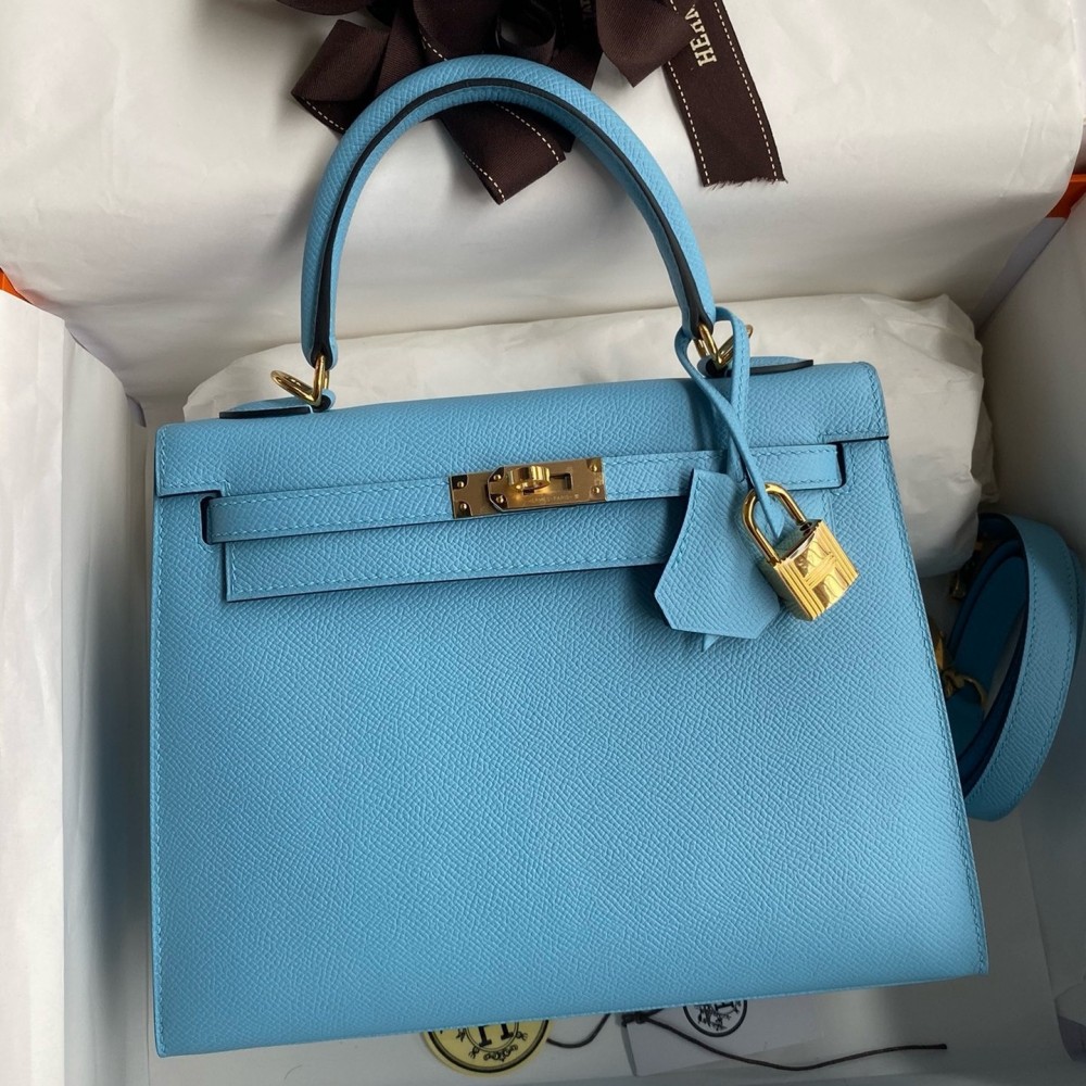 Hermes Kelly Sellier 25 Handmade Bag In Blue Candy Epsom Calfskin LDBS242679