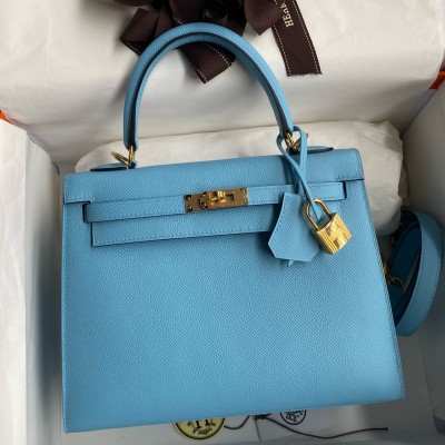 Hermes Kelly Sellier 25 Handmade Bag In Blue Candy Epsom Calfskin LDBS242679