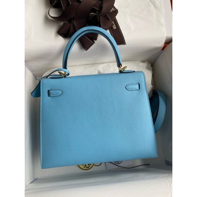 Hermes Kelly Sellier 25 Handmade Bag In Blue Candy Epsom Calfskin LDBS242679