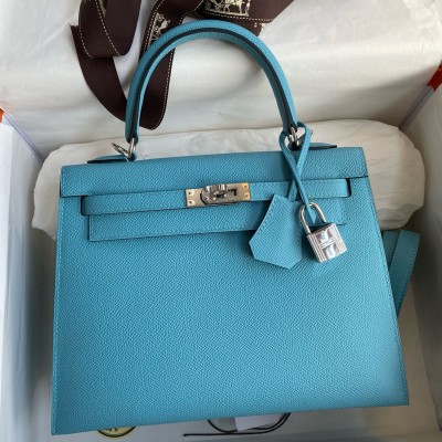 Hermes Kelly Sellier 25 Handmade Bag In Blue du Nord Epsom Calfskin LDBS242680