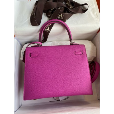 Hermes Kelly Sellier 25 Handmade Bag In Magnolia Epsom Calfskin LDBS242685