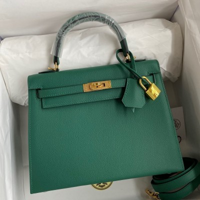 Hermes Kelly Sellier 25 Handmade Bag In Malachite Epsom Calfskin LDBS242686