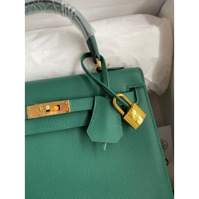 Hermes Kelly Sellier 25 Handmade Bag In Malachite Epsom Calfskin LDBS242686