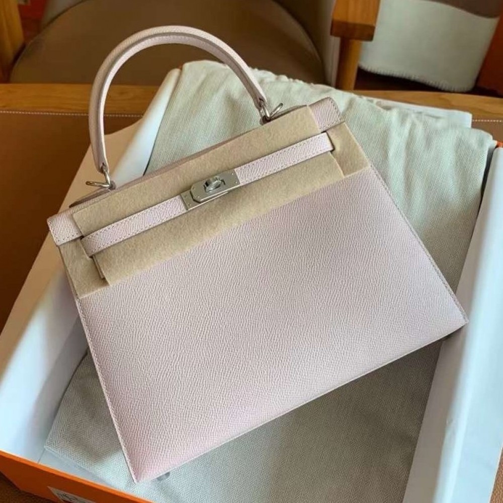 Hermes Kelly Sellier 25 Handmade Bag In Mauve Pale Epsom Calfskin LDBS242687