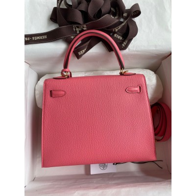 Hermes Kelly Sellier 25 Handmade Bag In Rose Lipstick Mysore Goatskin LDBS242690