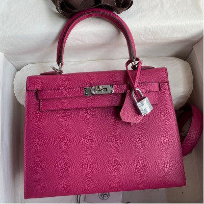 Hermes Kelly Sellier 25 Handmade Bag In Rose Purple Epsom Calfskin LDBS242691