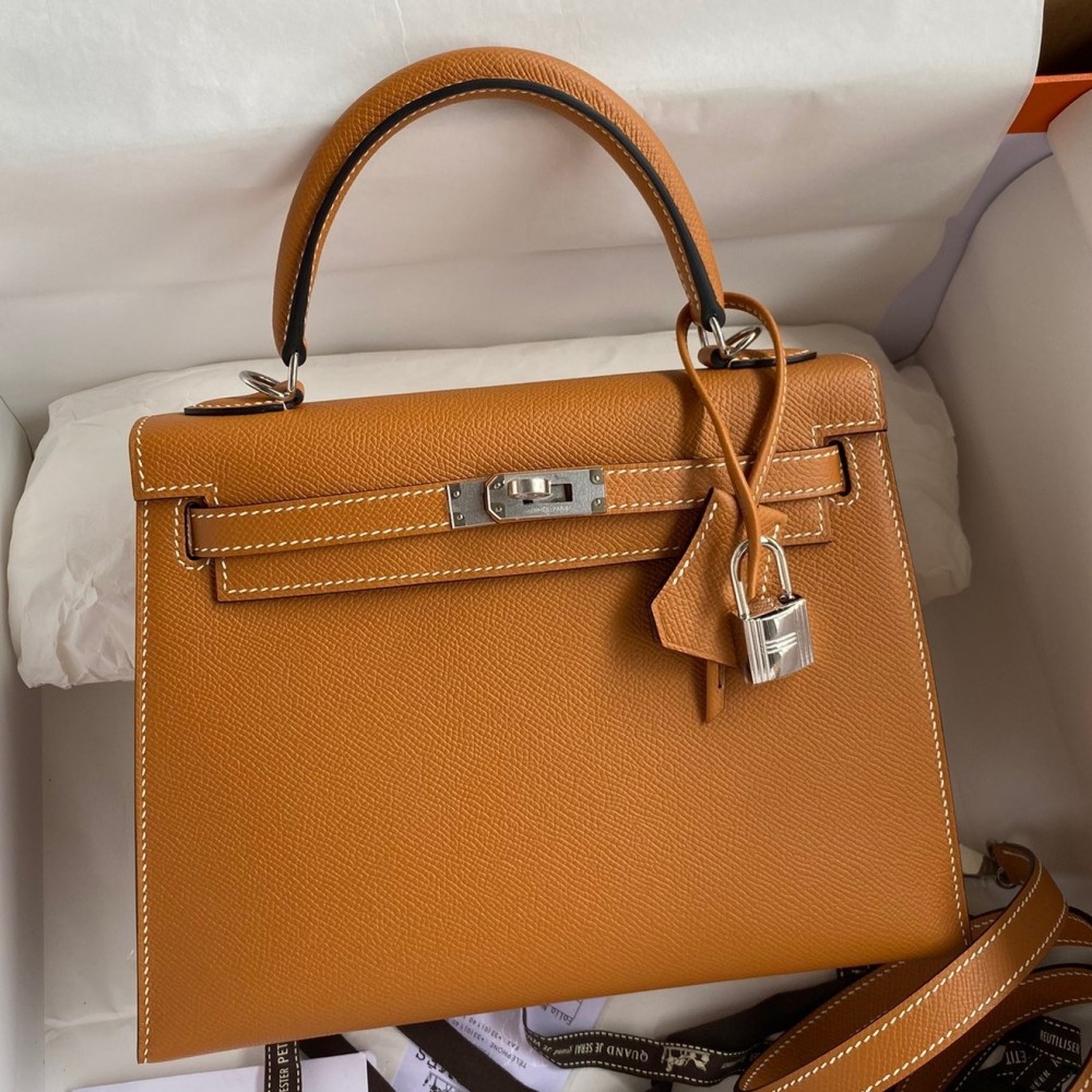 Hermes Kelly Sellier 25 Handmade Bag In Toffee Epsom Calfskin LDBS242693