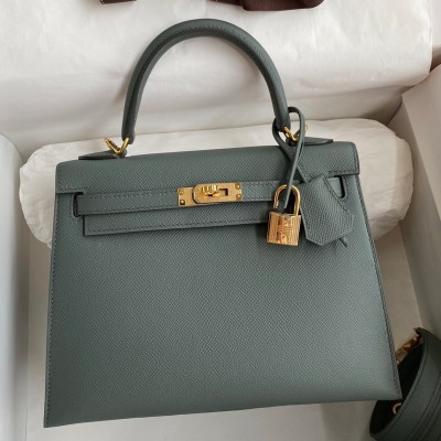 Hermes Kelly Sellier 25 Handmade Bag In Vert Amande Epsom Calfskin LDBS242695