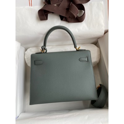 Hermes Kelly Sellier 25 Handmade Bag In Vert Amande Epsom Calfskin LDBS242695