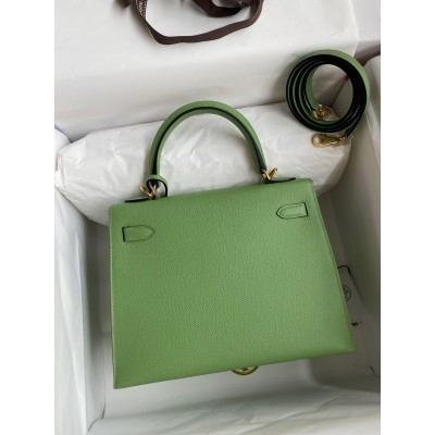 Hermes Kelly Sellier 25 Handmade Bag In Vert Criquet Epsom Calfskin LDBS242697