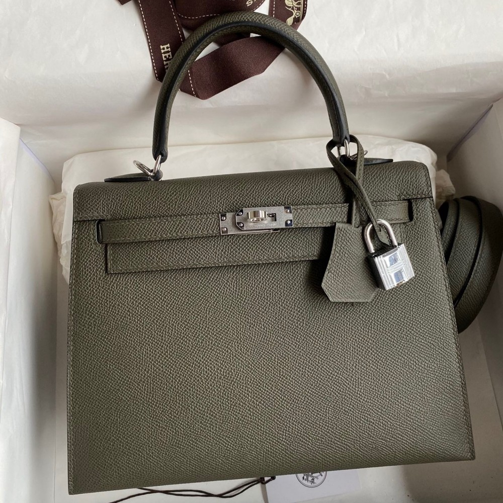 Hermes Kelly Sellier 25 Handmade Bag In Vert De Gris Epsom Calfskin LDBS242698