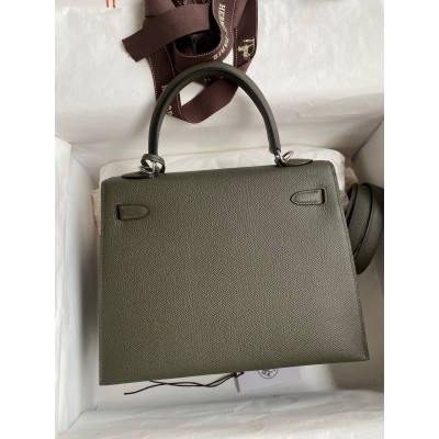 Hermes Kelly Sellier 25 Handmade Bag In Vert De Gris Epsom Calfskin LDBS242698