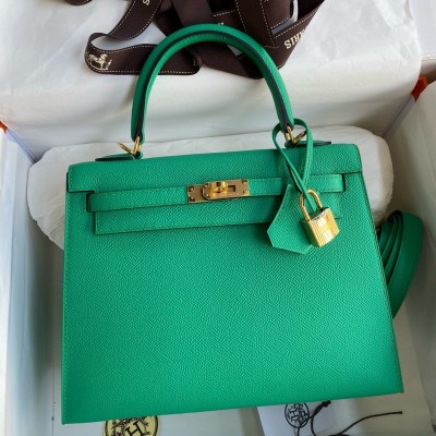 Hermes Kelly Sellier 25 Handmade Bag In Vert Jade Epsom Calfskin LDBS242699