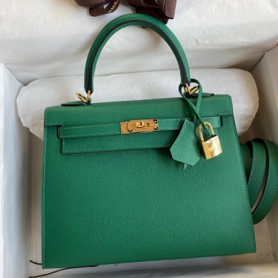 Hermes Kelly Sellier 25 Handmade Bag In Vert Vertigo Epsom Calfskin LDBS242700