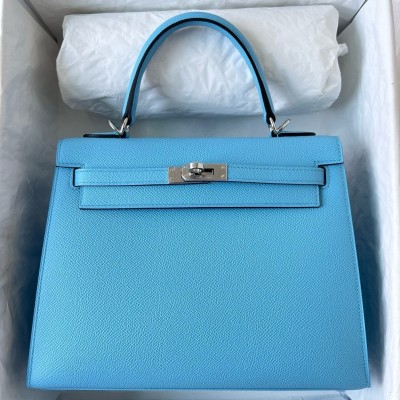 Hermes Kelly Sellier 25 Handmade Bag in Blue Azteque Epsom Calfskin LDBS242678