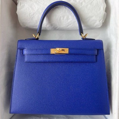 Hermes Kelly Sellier 25 Handmade Bag in Blue Electric Epsom Calfskin LDBS242681