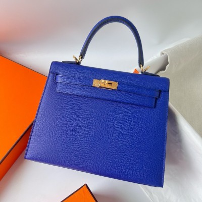 Hermes Kelly Sellier 25 Handmade Bag in Blue Electric Epsom Calfskin LDBS242681