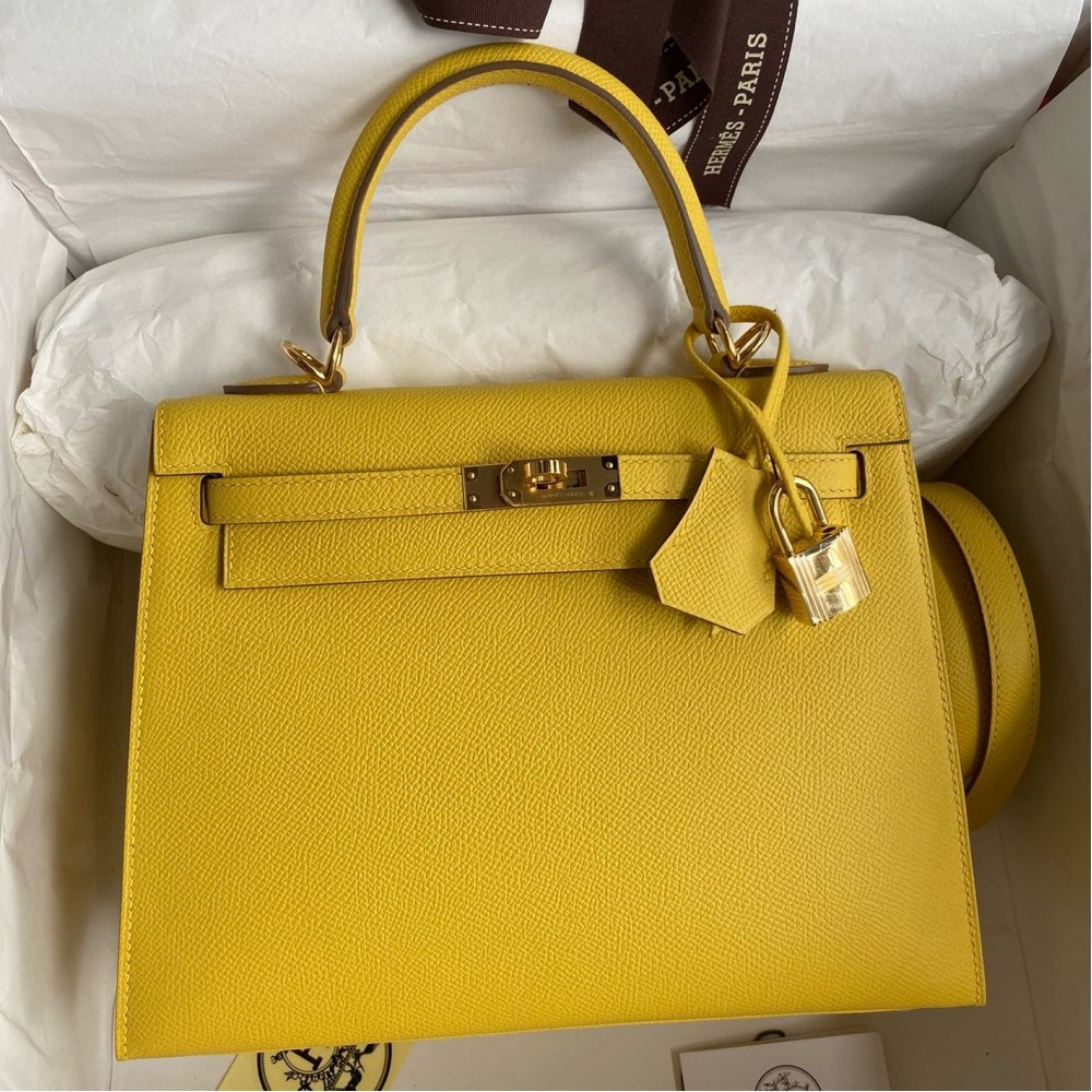 Hermes Kelly Sellier 25 Handmade Bag in Jaune de Naples Epsom Calfskin LDBS242684