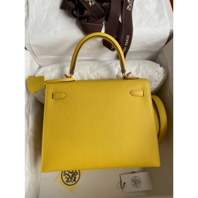 Hermes Kelly Sellier 25 Handmade Bag in Jaune de Naples Epsom Calfskin LDBS242684