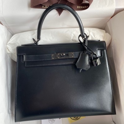 Hermes Kelly Sellier 28 Handmade Bag In Black Box Calfskin LDBS242710