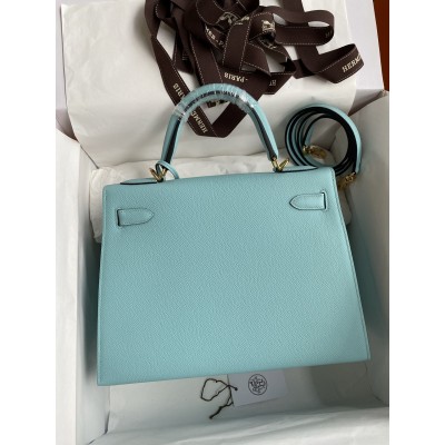 Hermes Kelly Sellier 28 Handmade Bag In Blue Atoll Epsom Calfskin LDBS242711