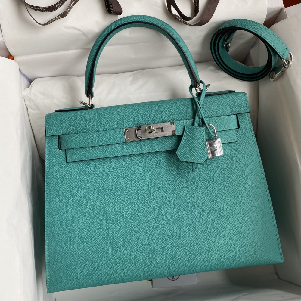 Hermes Kelly Sellier 28 Handmade Bag In Blue Paon Epsom Calfskin LDBS242712