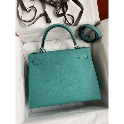 Hermes Kelly Sellier 28 Handmade Bag In Blue Paon Epsom Calfskin LDBS242712