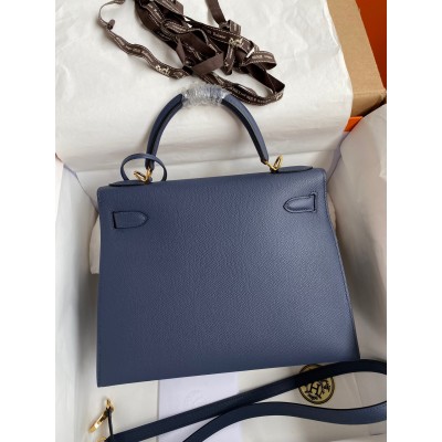 Hermes Kelly Sellier 28 Handmade Bag In Blue Saphir Epsom Calfskin LDBS242713