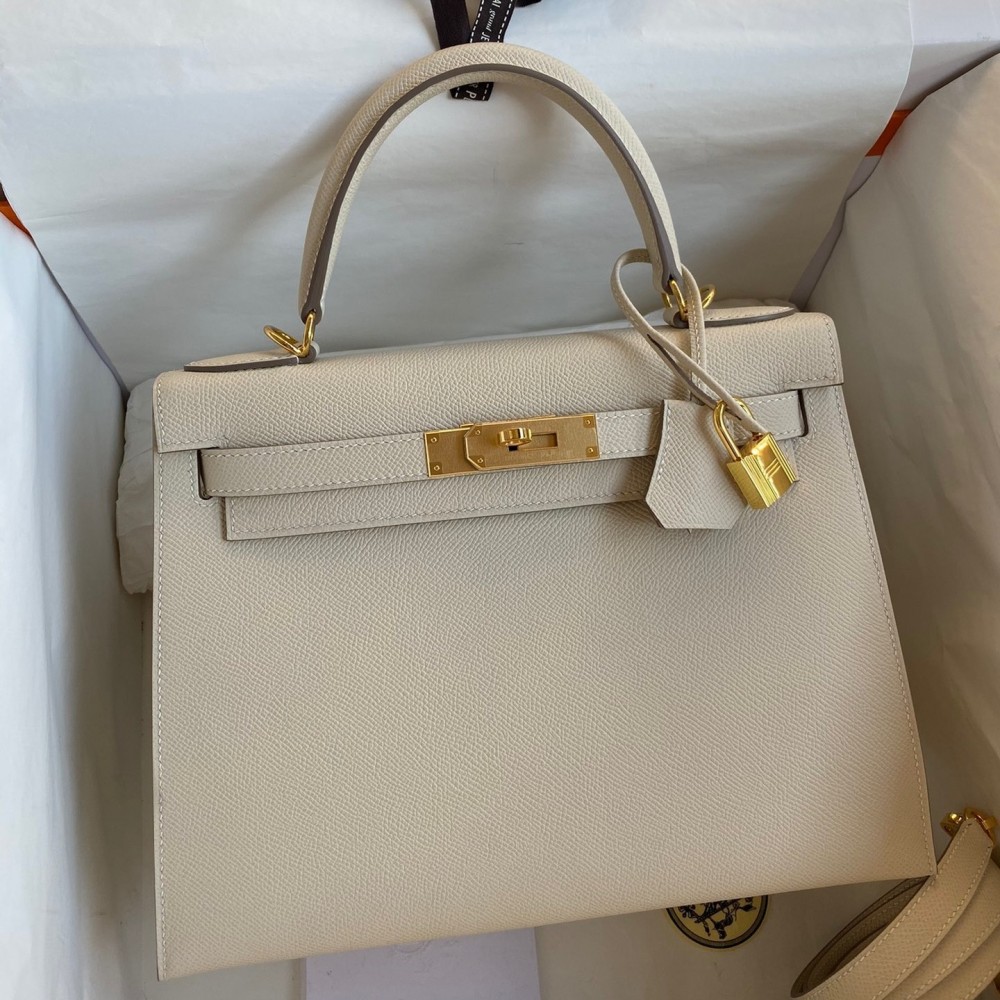 Hermes Kelly Sellier 28 Handmade Bag In Craie Epsom Calfskin LDBS242714