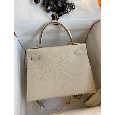 Hermes Kelly Sellier 28 Handmade Bag In Craie Epsom Calfskin LDBS242714