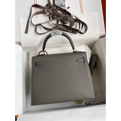 Hermes Kelly Sellier 28 Handmade Bag In Etain Epsom Calfskin LDBS242715