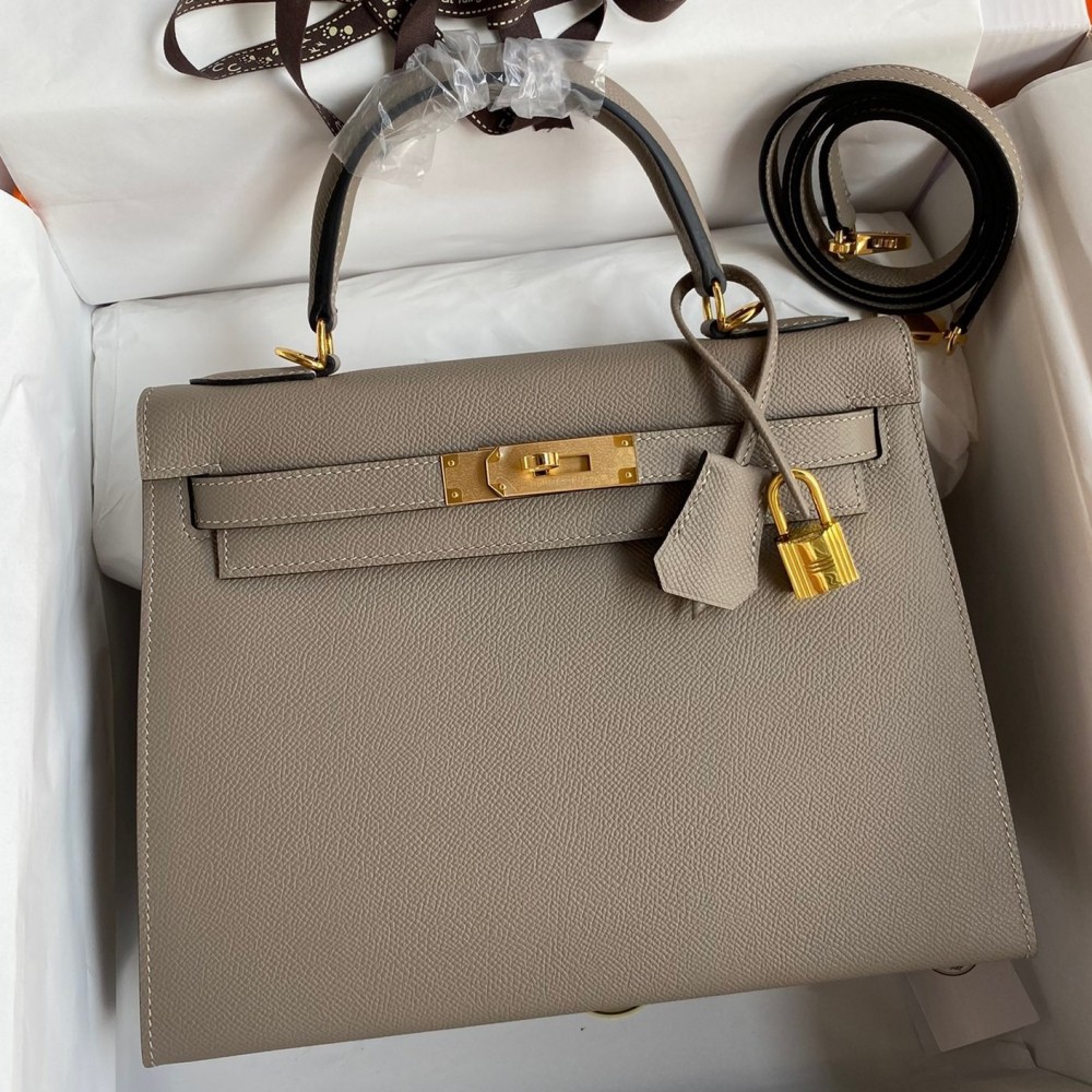 Hermes Kelly Sellier 28 Handmade Bag In Gris Asphalt Epsom Calfskin LDBS242717