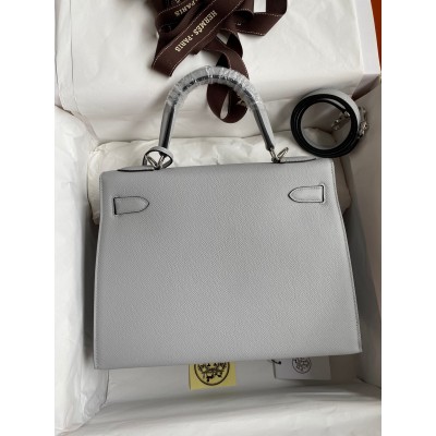 Hermes Kelly Sellier 28 Handmade Bag In Gris Mouette Epsom Calfskin LDBS242718