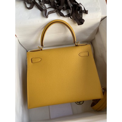 Hermes Kelly Sellier 28 Handmade Bag In Jaune Ambre Epsom Calfskin LDBS242719